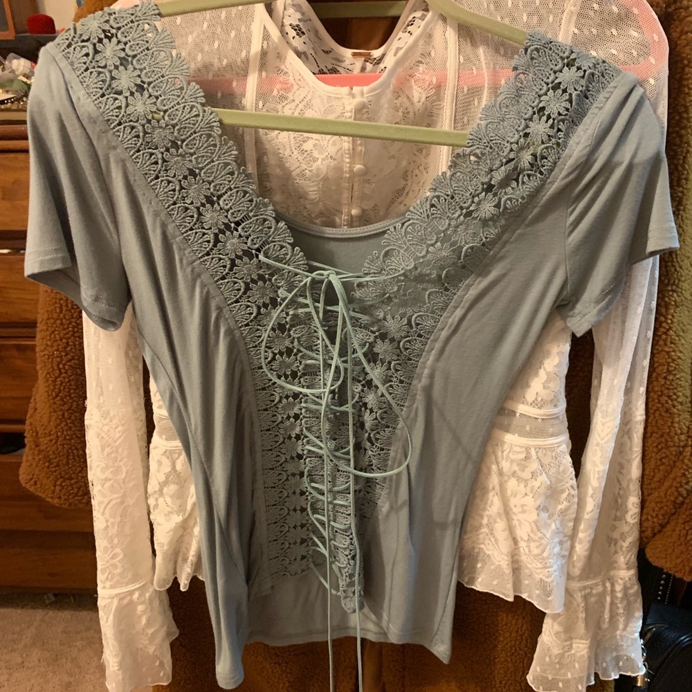 SOLD BKE Boutique Lace up top XS
